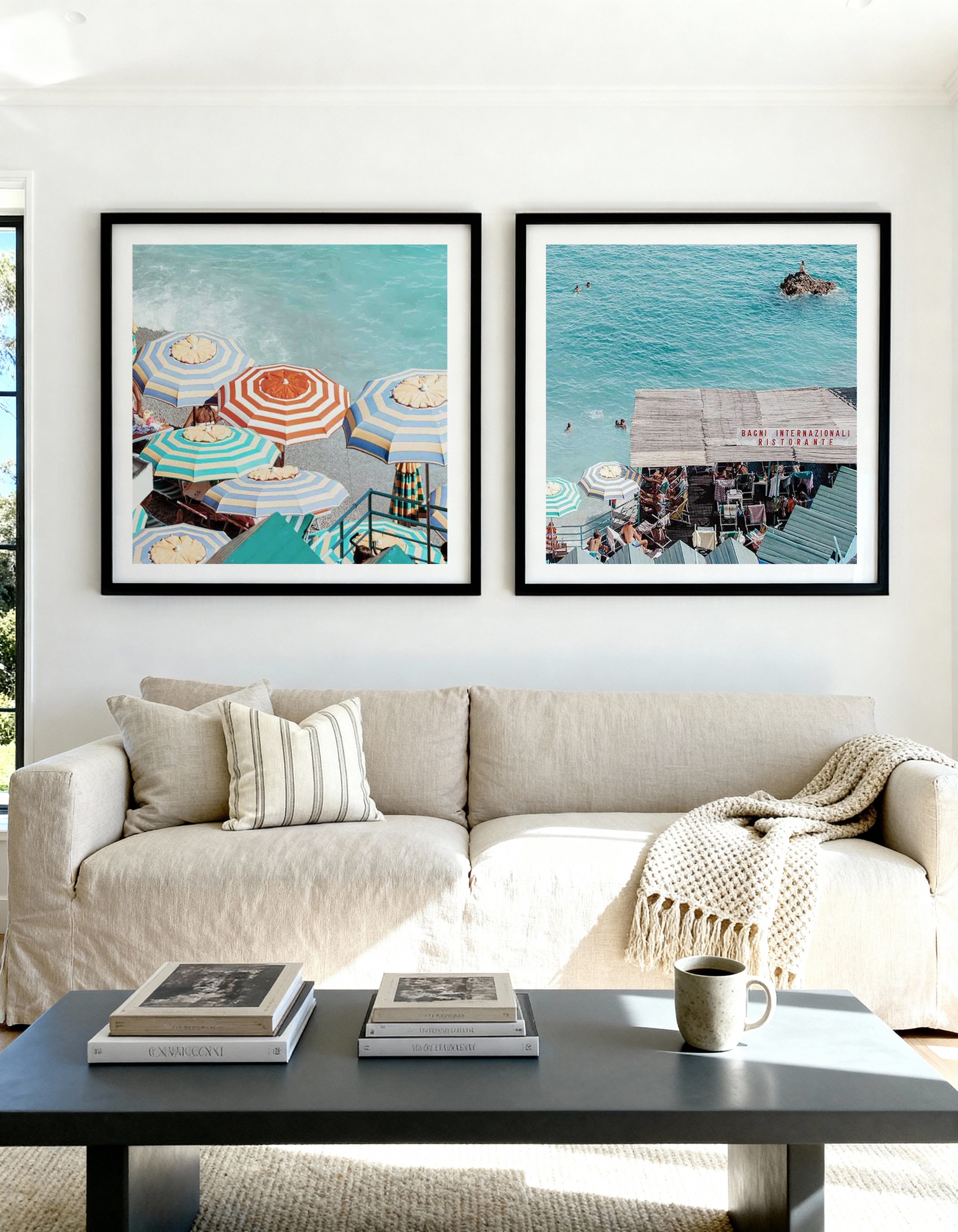Bagni Marina Umbrellas Capri & Bagni Ristorante Capri Art Print Set of 2 | Matching Wall Art