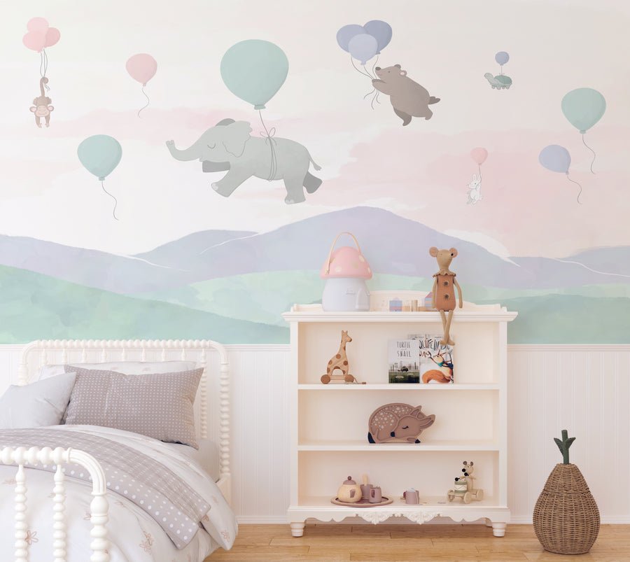 Animal Balloon Parade Wallpaper Mural from Olive et Oriel where you can shop wallpaper and artworks online