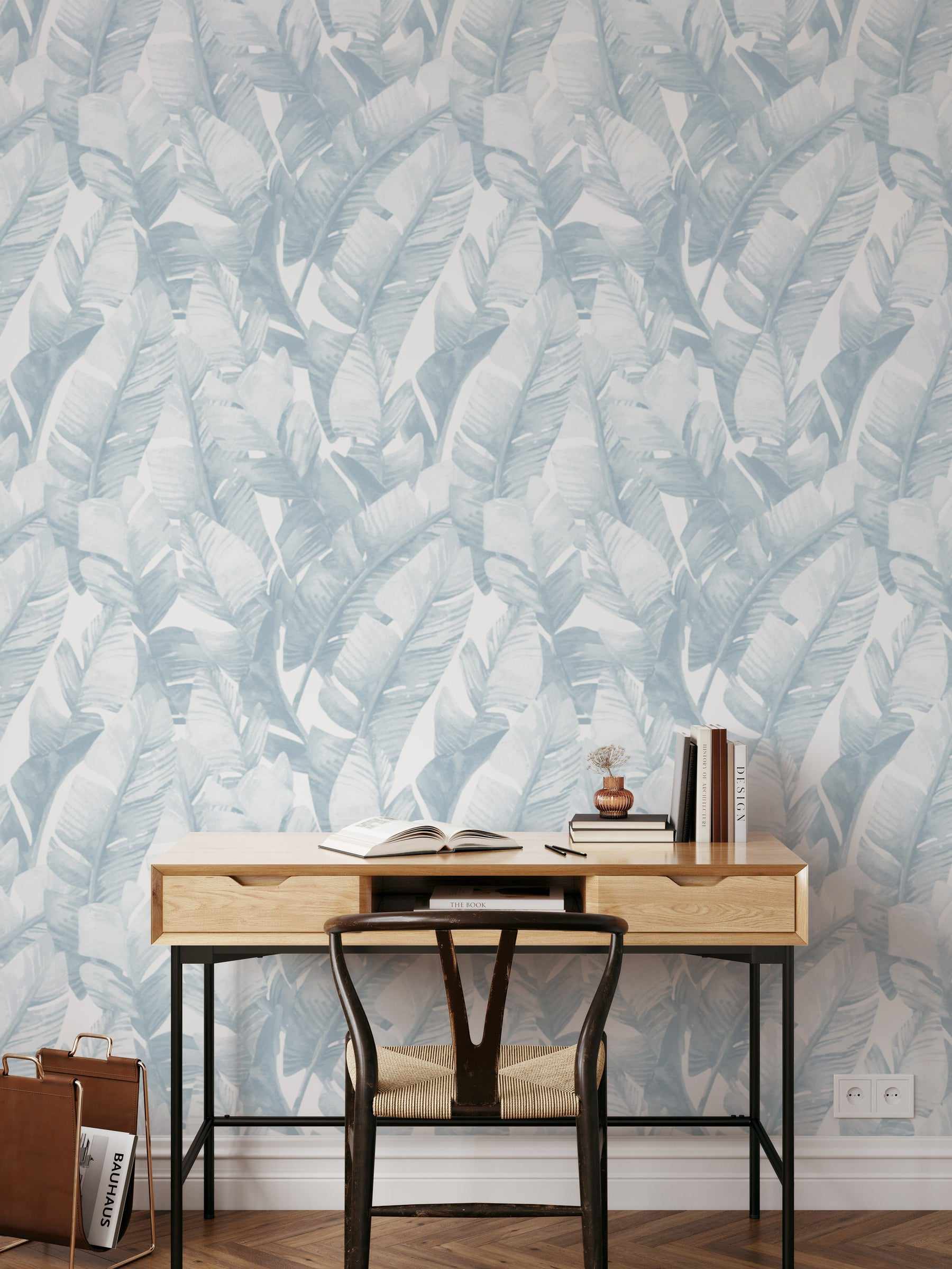 SALE Banana Leaf Palms | Hamptons Blue Wallpaper