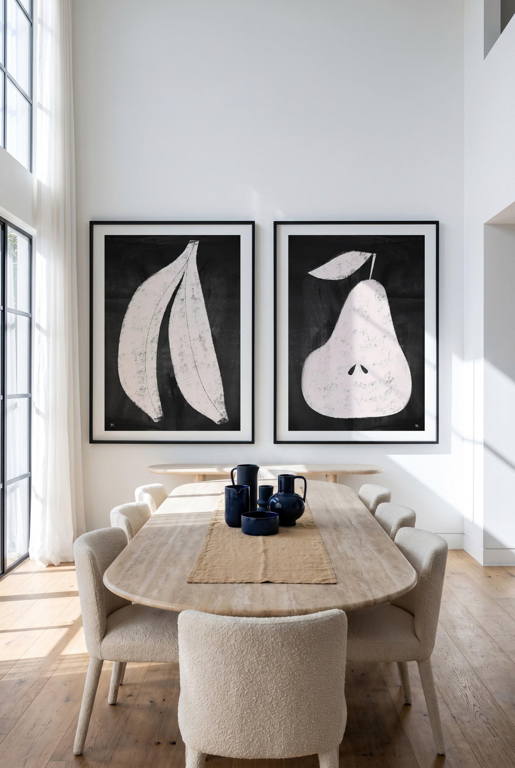 Bananas & Pear on Blackboard by Marco Marella Art Print Set of 2 | Matching Wall Art
