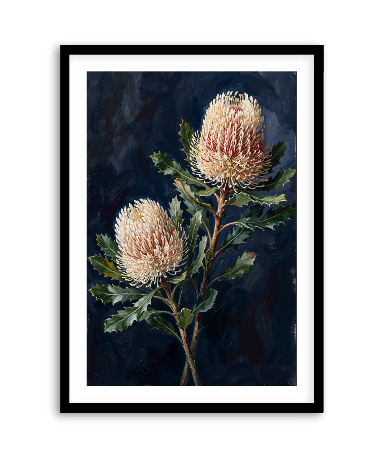 Banksia On Navy Botanicals Study | Art Print