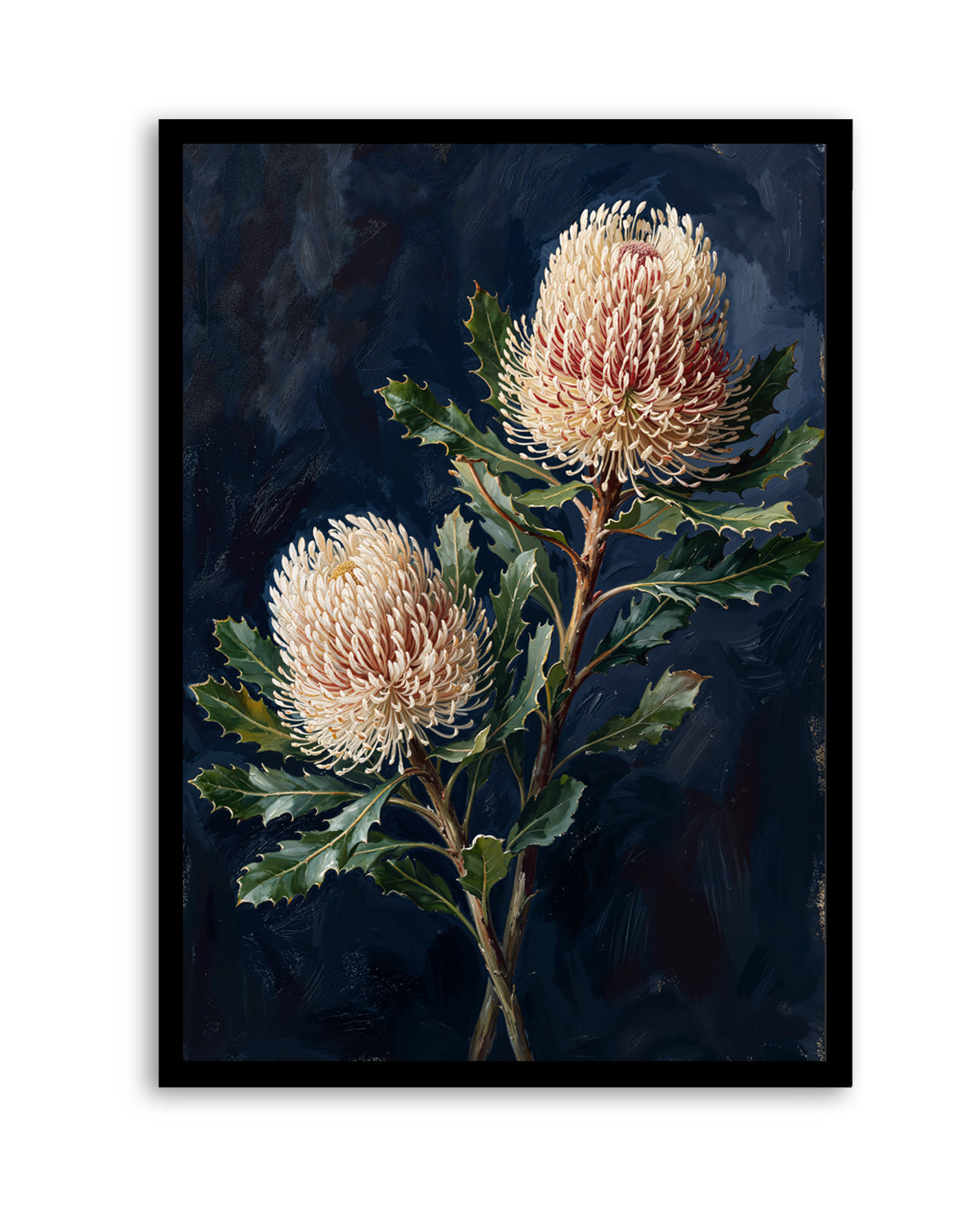 Banksia On Navy Botanicals Study | Art Print