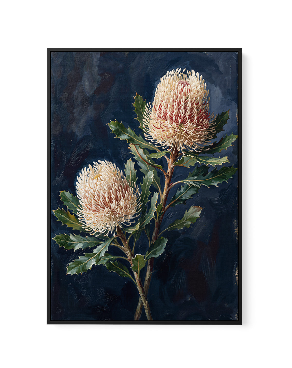 Banksia On Navy Botanicals Study | Framed Canvas Art Print