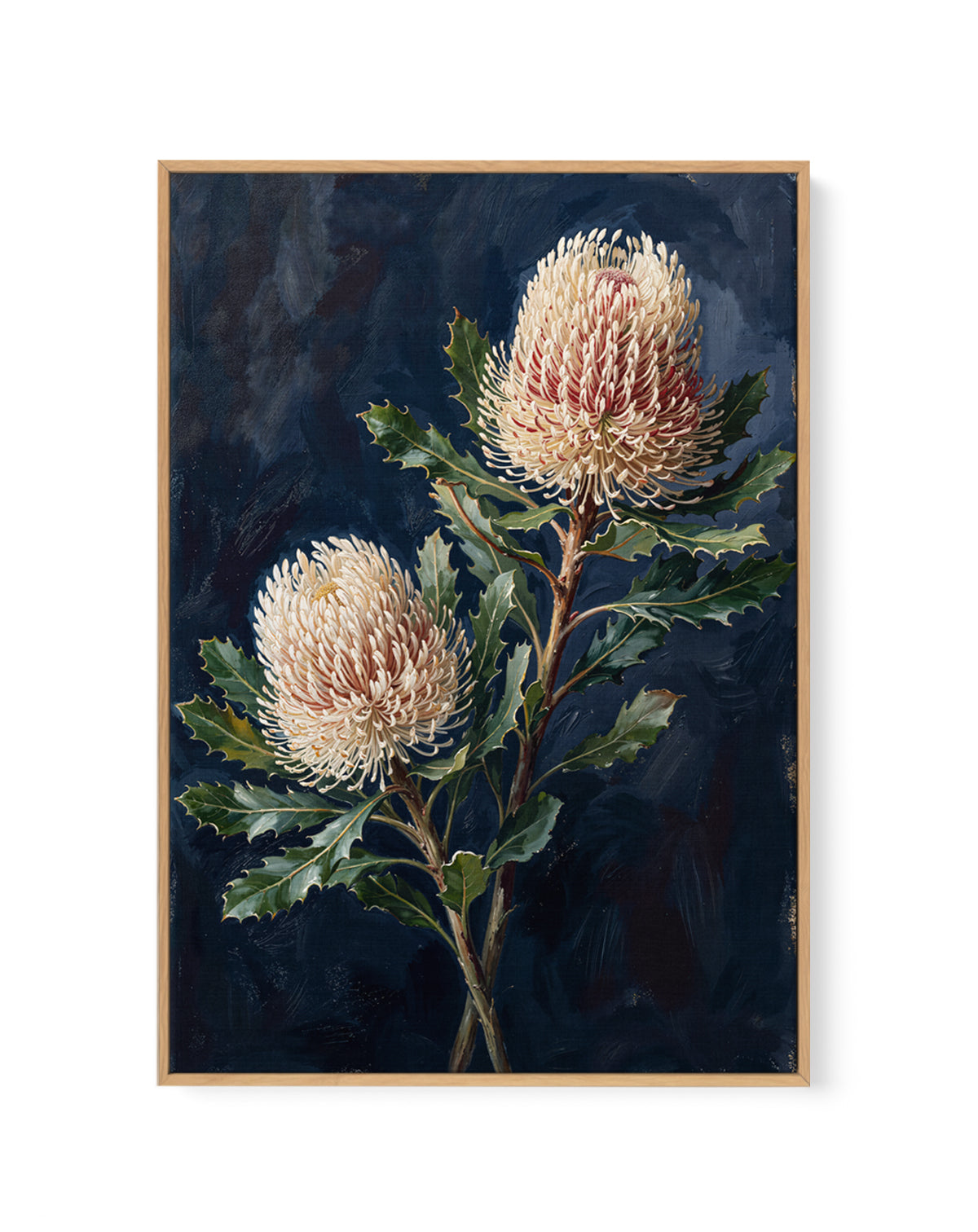 Banksia On Navy Botanicals Study | Framed Canvas Art Print