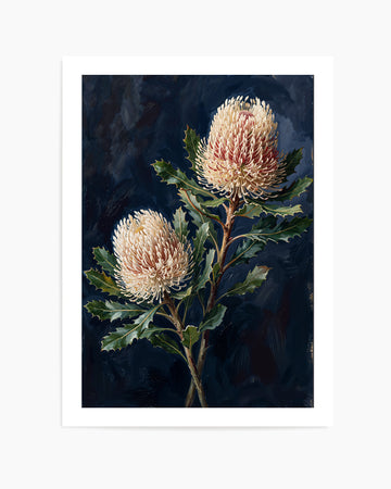 Banksia On Navy Botanicals Study | Art Print