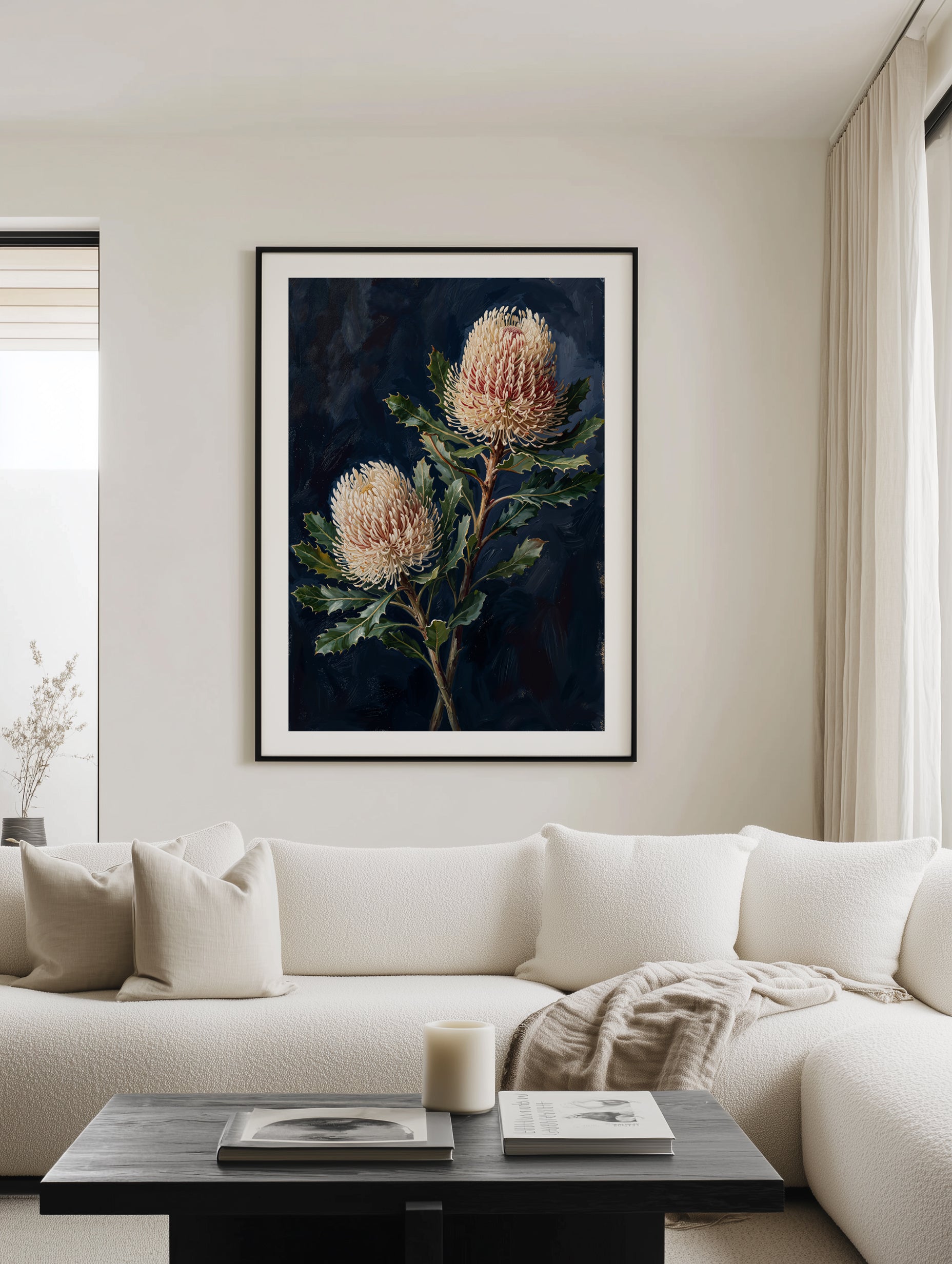 Banksia On Navy Botanicals Study | Art Print