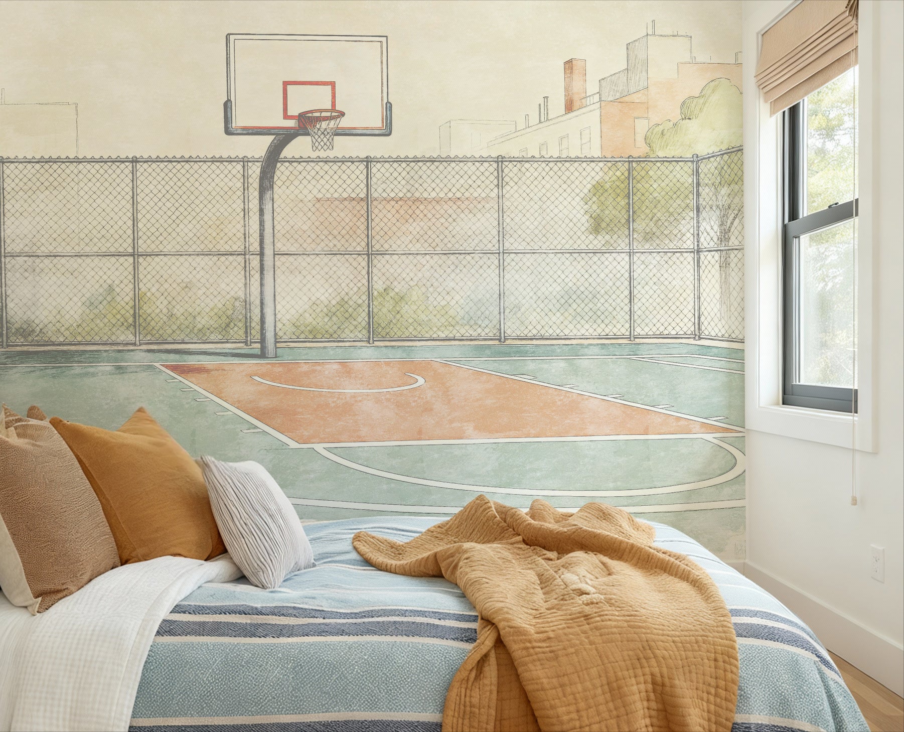 Slam Dunk Basketball Mural Wallpaper from Olive et Oriel where you can shop wallpaper and artworks online