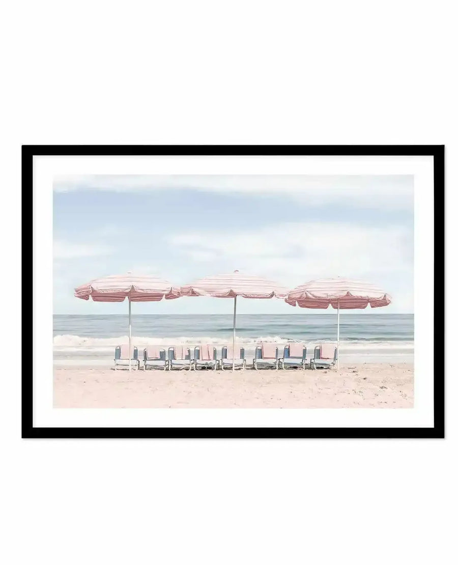 Beach Days | Pink Umbrellas Art Print-PRINT-Olive et Oriel-Olive et Oriel-A5 | 5.8" x 8.3" | 14.8 x 21cm-Black-With White Border-Buy-Australian-Art-Prints-Online-with-Olive-et-Oriel-Your-Artwork-Specialists-Austrailia-Decorate-With-Coastal-Photo-Wall-Art-Prints-From-Our-Beach-House-Artwork-Collection-Fine-Poster-and-Framed-Artwork