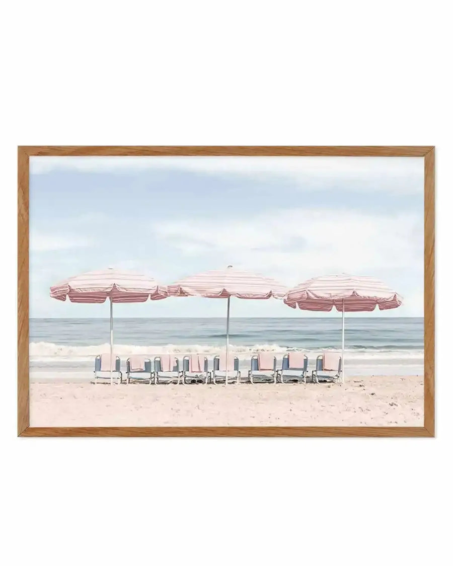 Beach Days | Pink Umbrellas Art Print from Olive et Oriel where you can shop wallpaper and artworks online