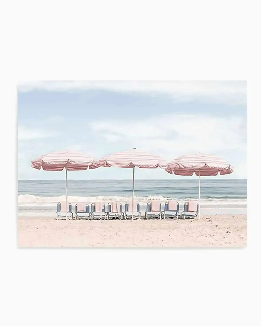 Beach Days | Pink Umbrellas Art Print from Olive et Oriel where you can shop wallpaper and artworks online