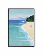 Beach Girl and Dog by Henry Rivers | Framed Canvas Art Print