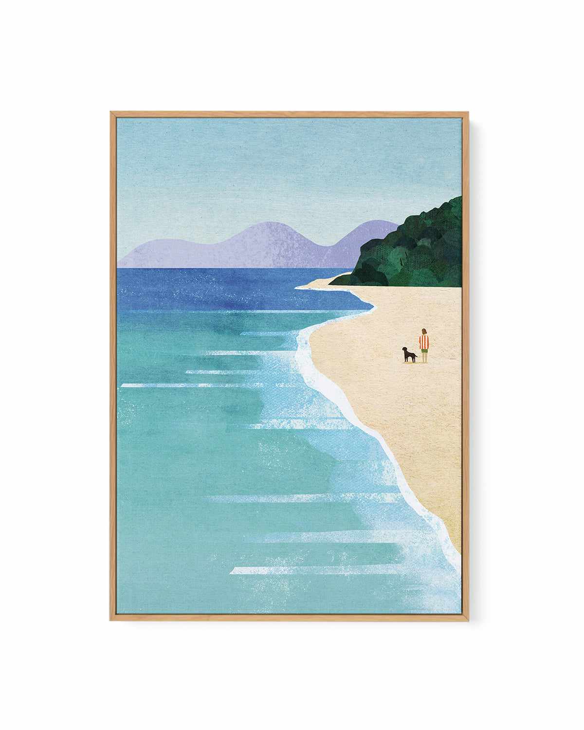 Beach Girl and Dog by Henry Rivers | Framed Canvas Art Print