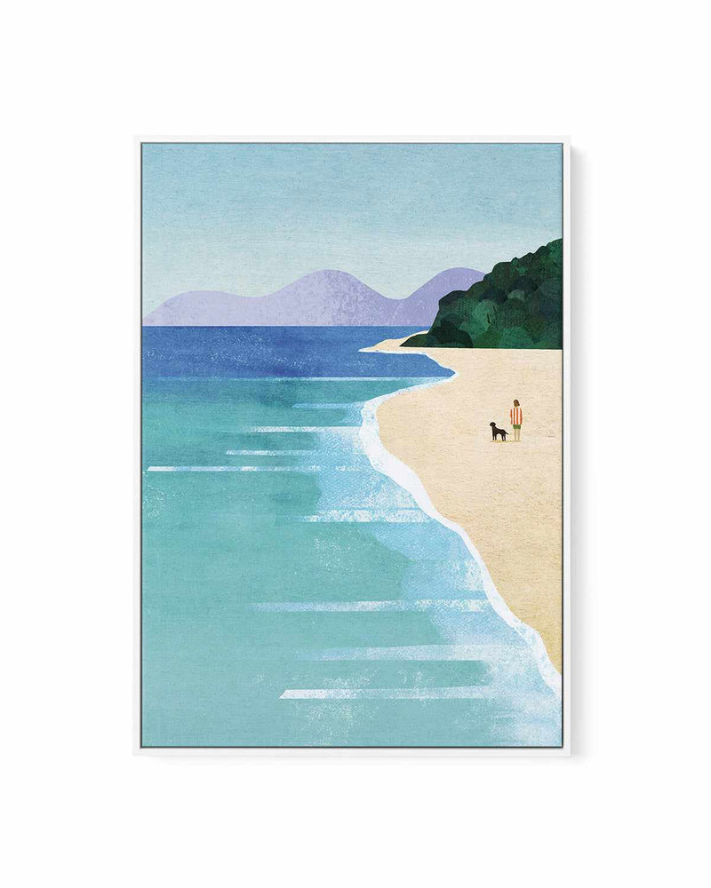 Beach Girl and Dog by Henry Rivers | Framed Canvas Art Print