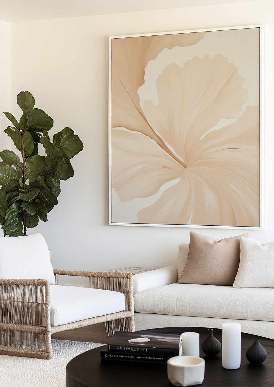 Beige Hibiscus No I | Framed Canvas Art Print