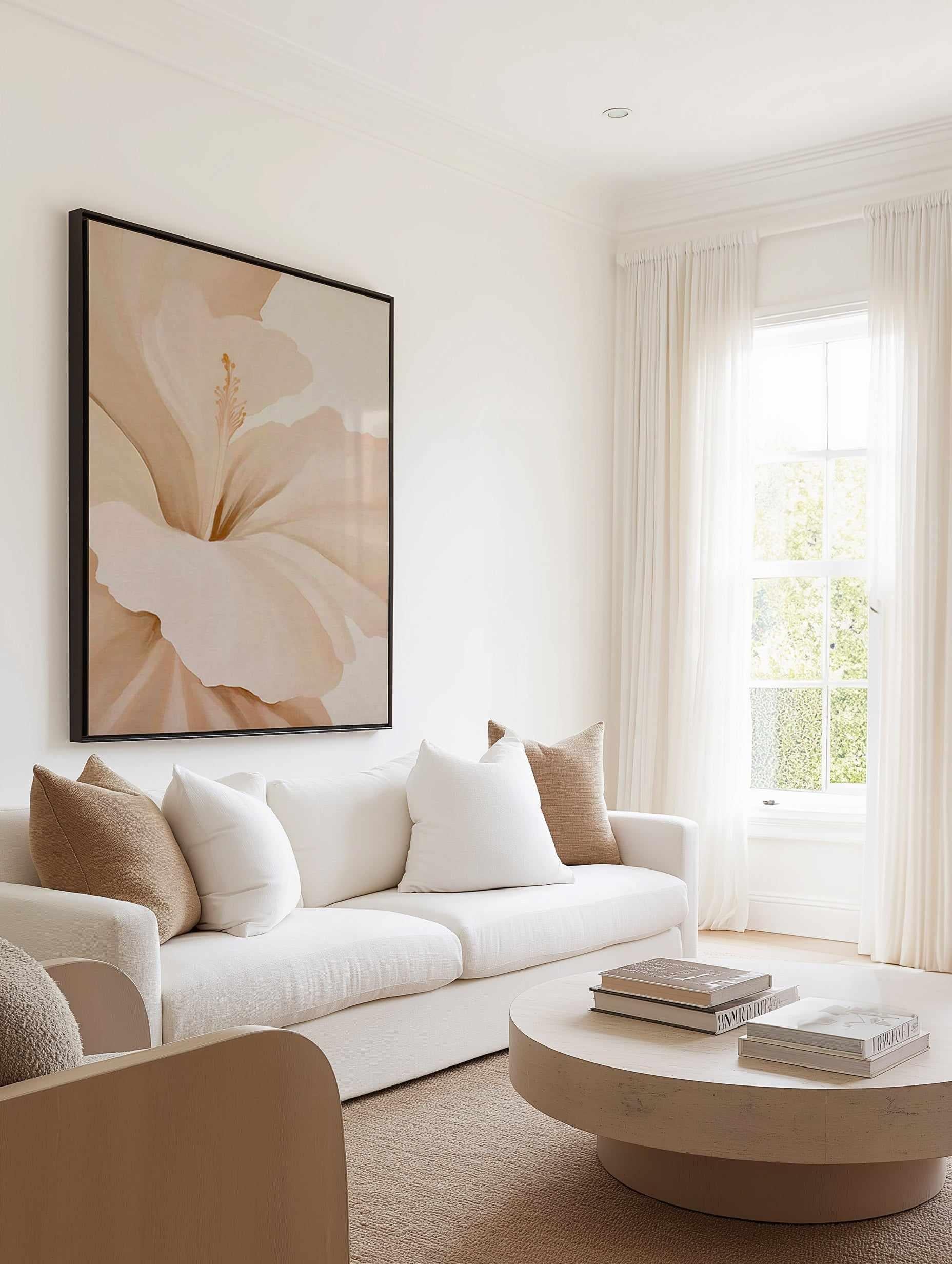 Beige Hibiscus No II | Framed Canvas Art Print from Olive et Oriel where you can shop wallpaper and artworks online