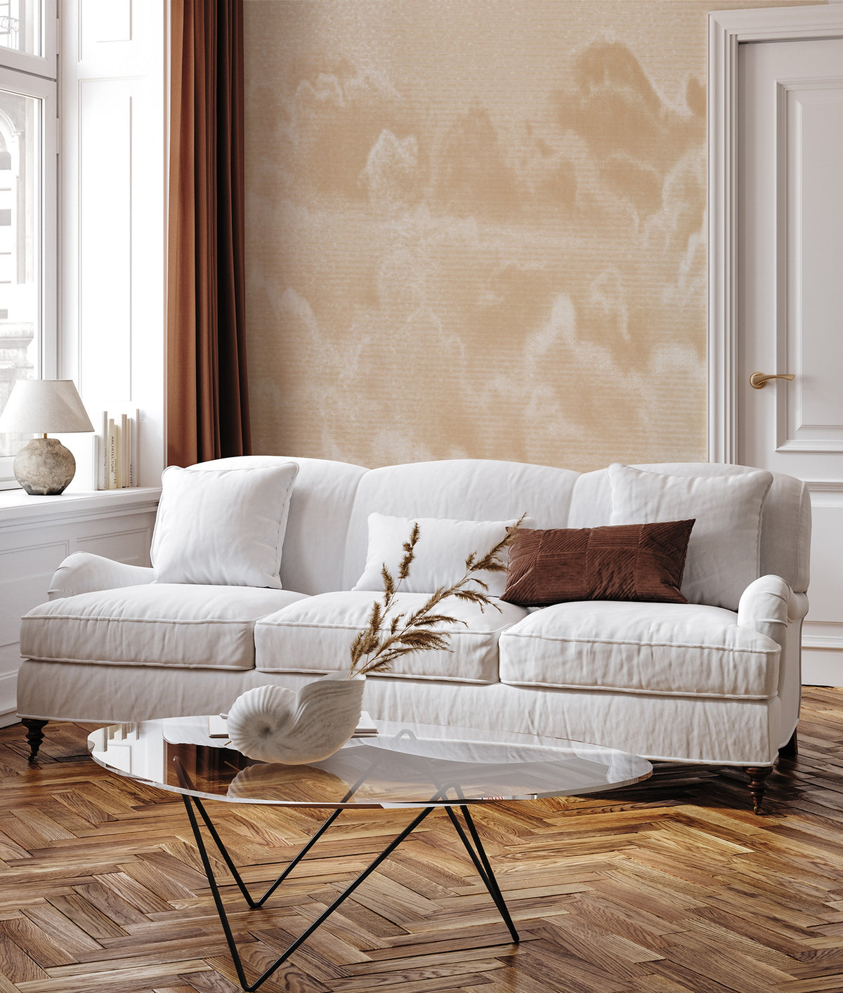 Luxe Clouds in Beige Wallpaper Mural from Olive et Oriel where you can shop wallpaper and artworks online