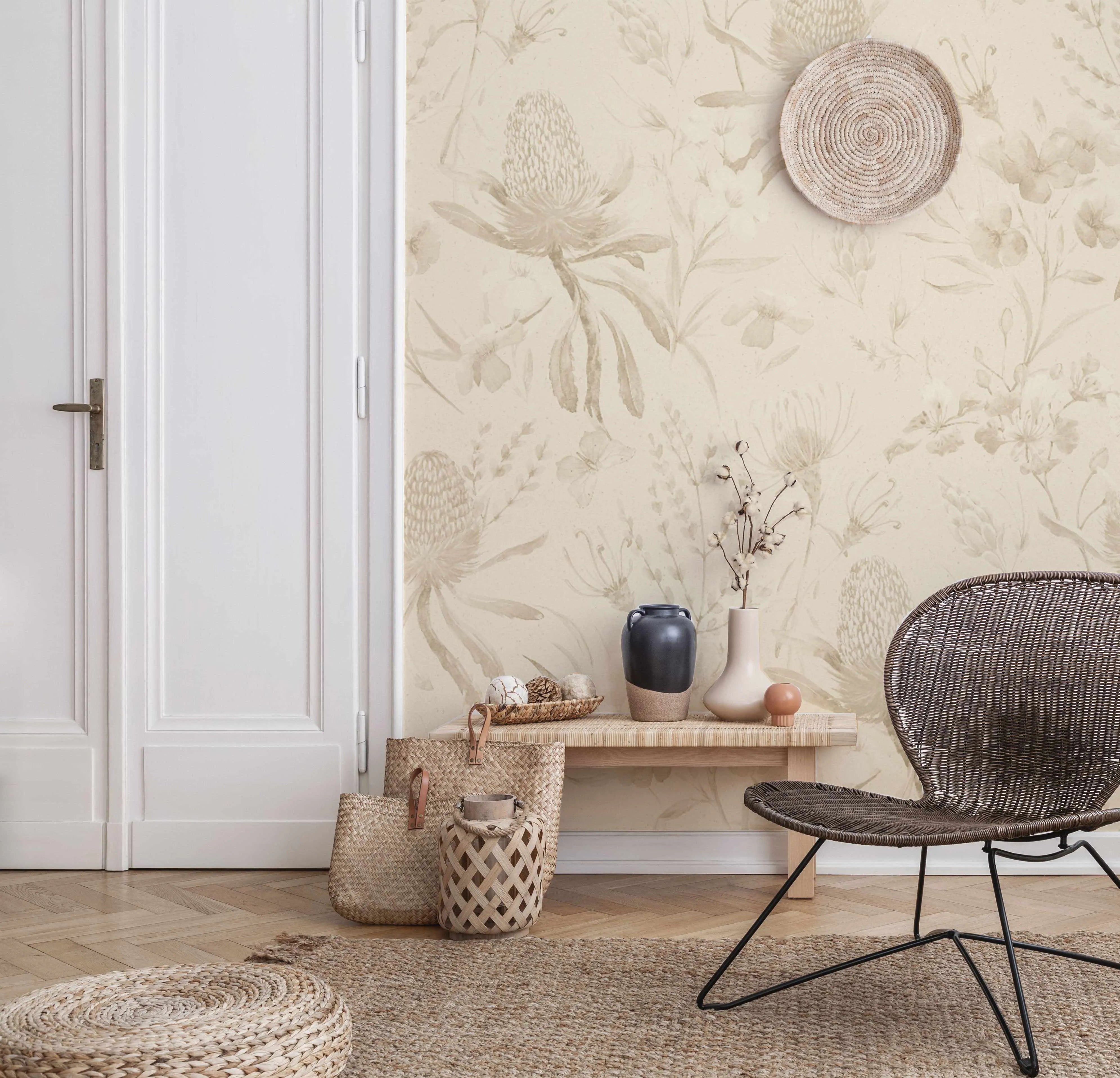 Beige Banksia Wallpaper Mural from Olive et Oriel where you can shop wallpaper and artworks online