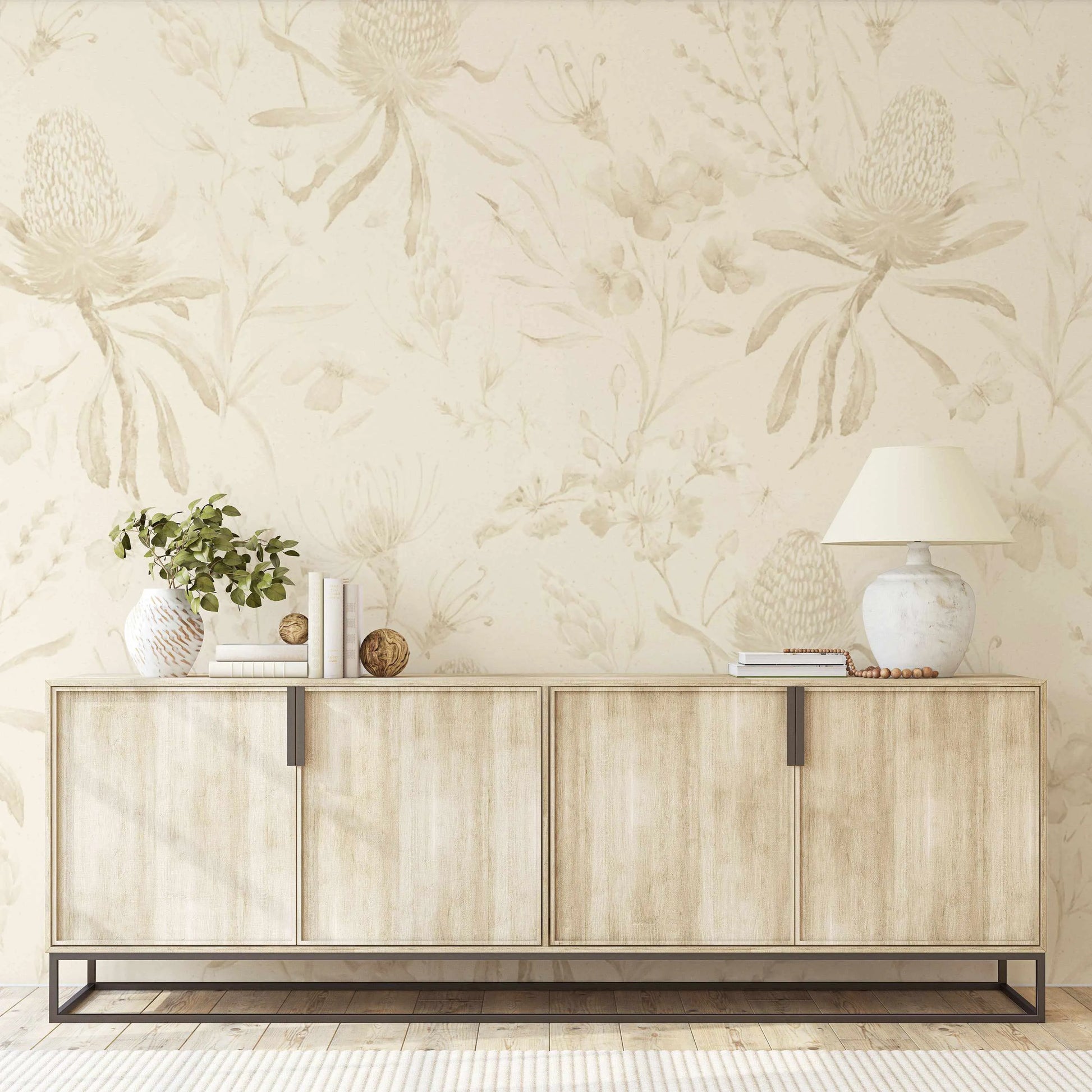 Beige Banksia Wallpaper Mural from Olive et Oriel where you can shop wallpaper and artworks online
