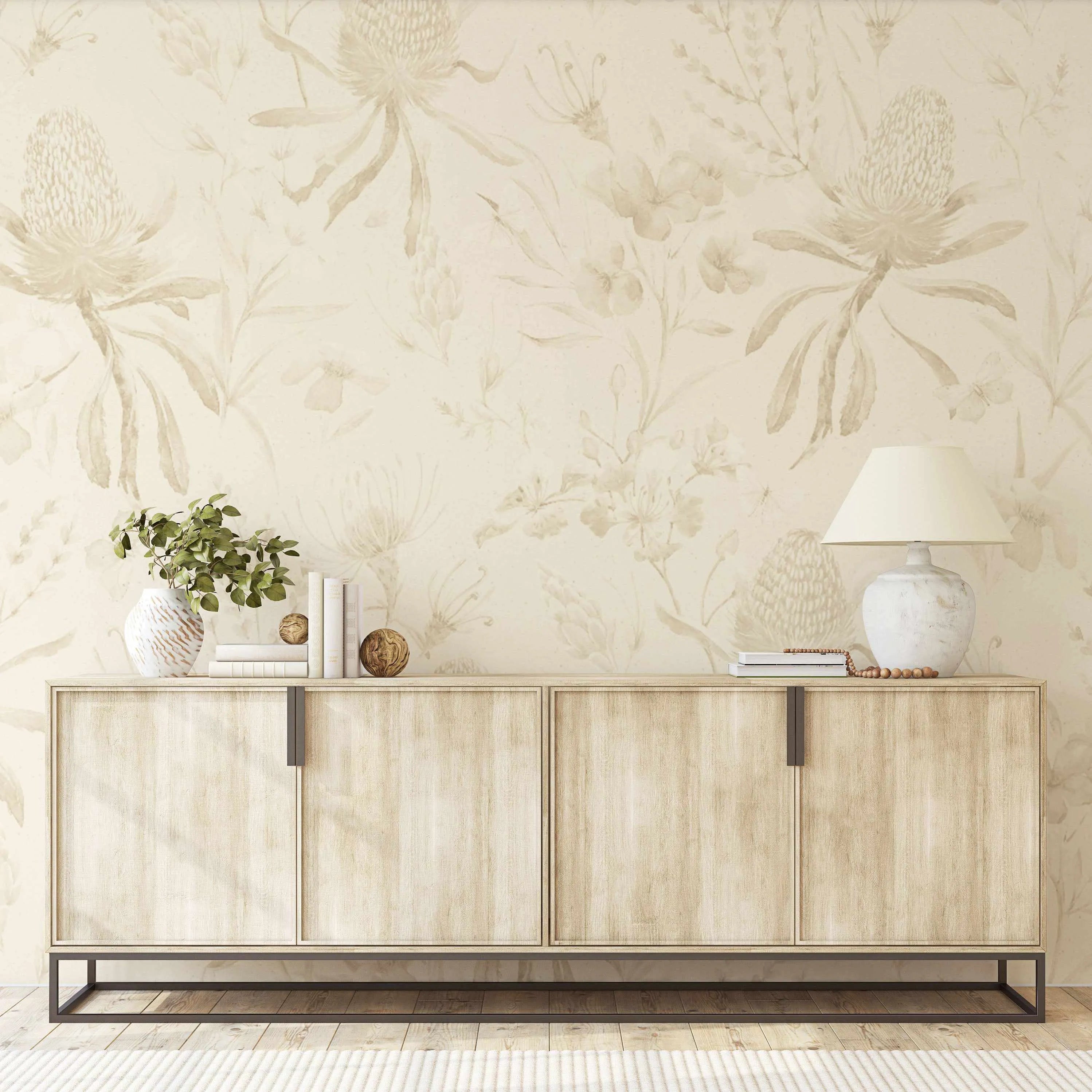 Beige Banksia Wallpaper Mural from Olive et Oriel where you can shop wallpaper and artworks online
