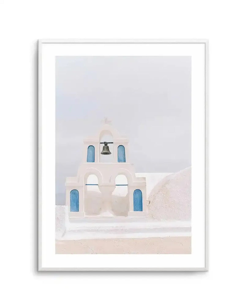 Bells Of Santorini Art Print-Shop Greece Wall Art Prints Online with Olive et Oriel - Our collection of Greek Islands art prints offer unique wall art including blue domes of Santorini in Oia, mediterranean sea prints and incredible posters from Milos and other Greece landscape photography - this collection will add mediterranean blue to your home, perfect for updating the walls in coastal, beach house style. There is Greece art on canvas and extra large wall art with fast, free shipping across 
