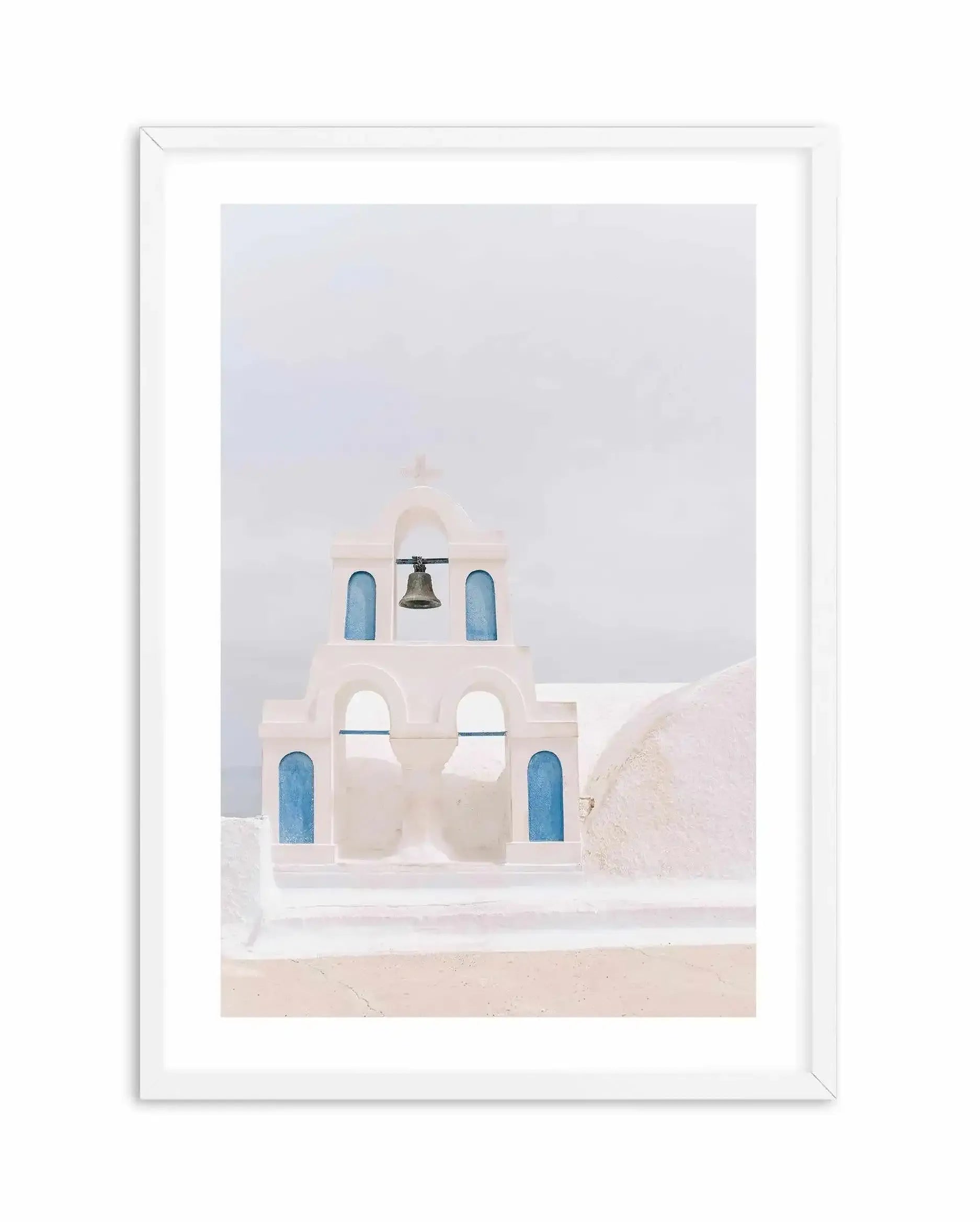 Bells Of Santorini Art Print-Shop Greece Wall Art Prints Online with Olive et Oriel - Our collection of Greek Islands art prints offer unique wall art including blue domes of Santorini in Oia, mediterranean sea prints and incredible posters from Milos and other Greece landscape photography - this collection will add mediterranean blue to your home, perfect for updating the walls in coastal, beach house style. There is Greece art on canvas and extra large wall art with fast, free shipping across 