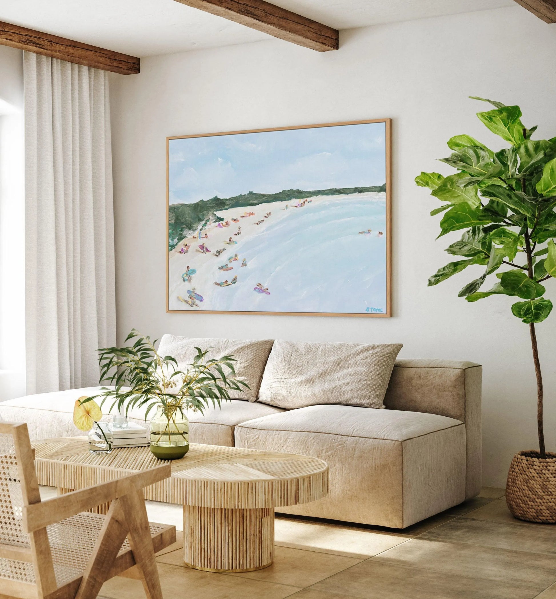 Belongil Beach by Belinda Stone | Framed Canvas-CANVAS-You can shop wall art online with Olive et Oriel for everything from abstract art to fun kids wall art. Our beautiful modern art prints and canvas art are available from large canvas prints to wall art paintings and our proudly Australian artwork collection offers only the highest quality framed large wall art and canvas art Australia - You can buy fashion photography prints or Hampton print posters and paintings on canvas from Olive et Orie