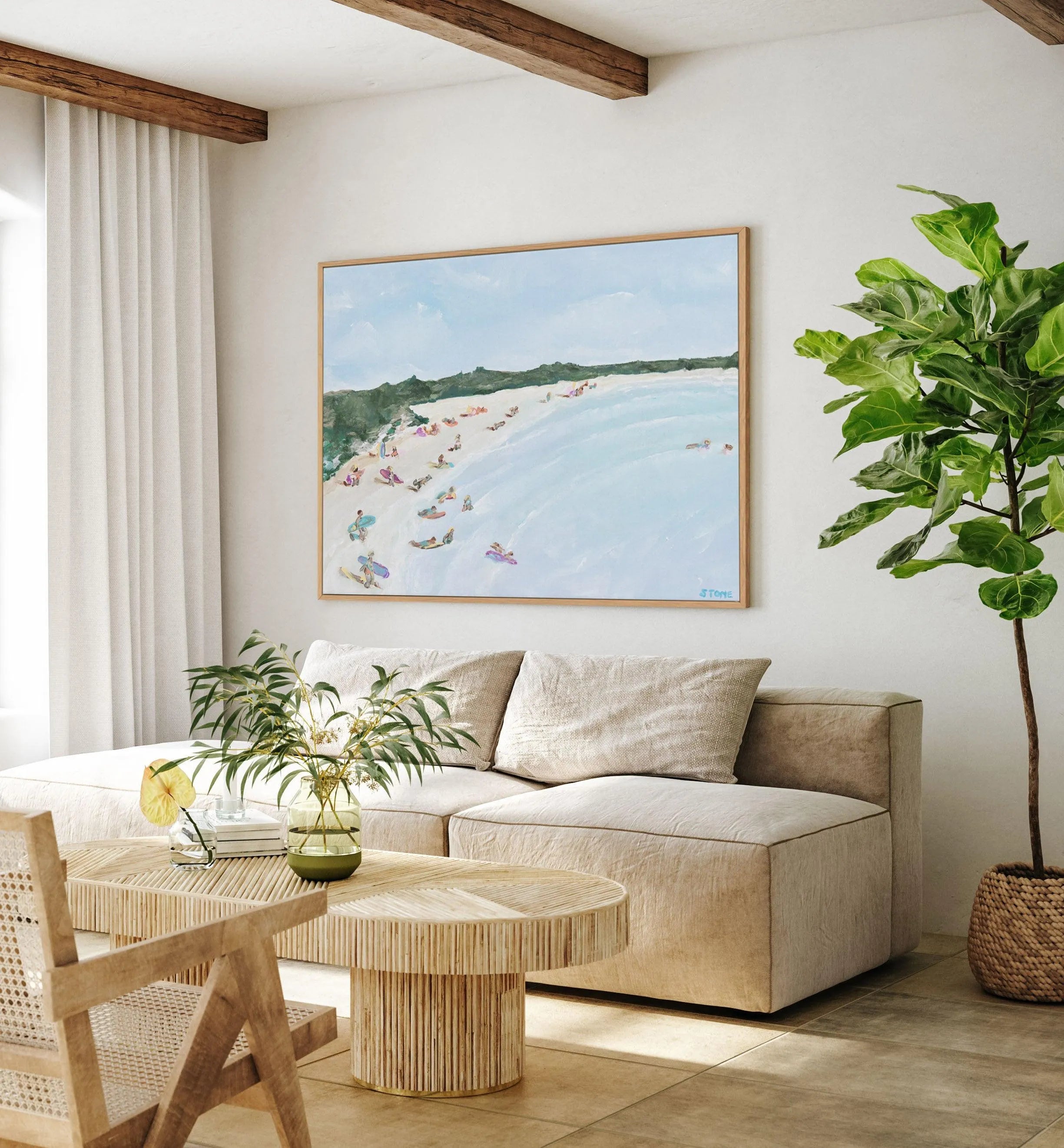 Belongil Beach by Belinda Stone | Framed Canvas-CANVAS-You can shop wall art online with Olive et Oriel for everything from abstract art to fun kids wall art. Our beautiful modern art prints and canvas art are available from large canvas prints to wall art paintings and our proudly Australian artwork collection offers only the highest quality framed large wall art and canvas art Australia - You can buy fashion photography prints or Hampton print posters and paintings on canvas from Olive et Orie