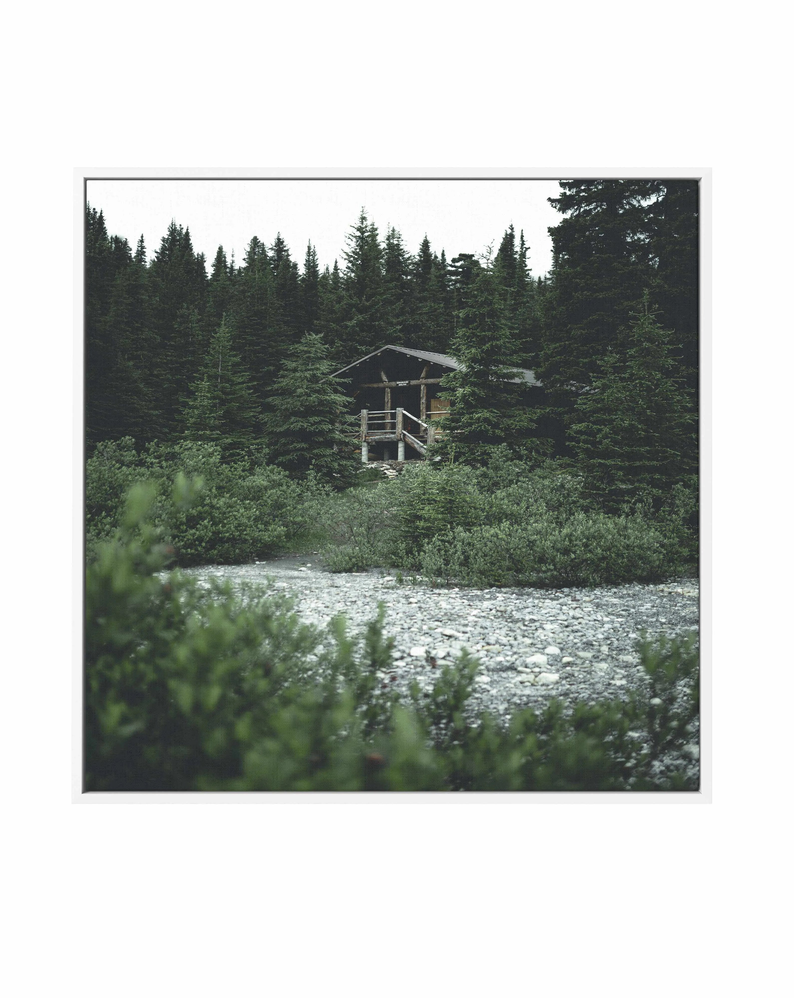Berg Lake Cabin by Kalen X | Framed Canvas Art Print from Olive et Oriel where you can shop wallpaper and artworks online