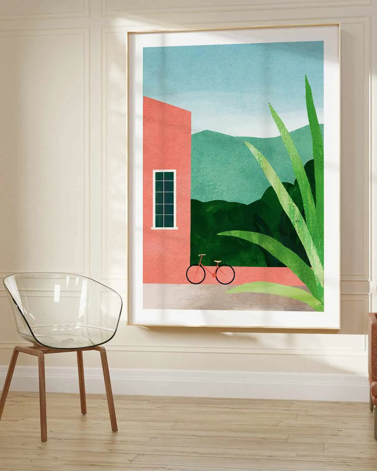 Bicycle & Pink House by Henry Rivers Art Print from Olive et Oriel where you can shop wallpaper and artworks online
