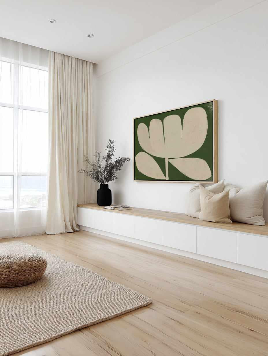 Big Flower On Green by Marco Marella | Framed Canvas Art Print from Olive et Oriel where you can shop wallpaper and artworks online