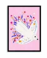 Bird in Flowers Pink illustration by Baroo Bloom | Art Print