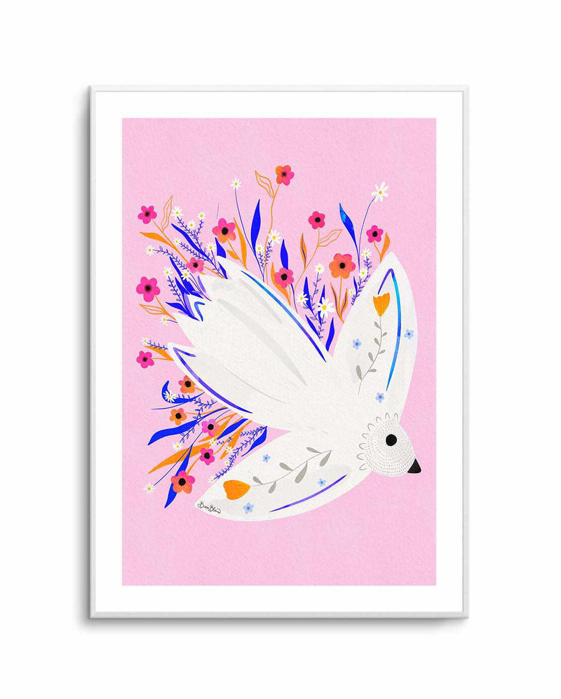 Bird in Flowers Pink illustration by Baroo Bloom | Art Print