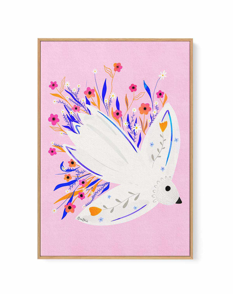 Bird in Flowers Pink illustration by Baroo Bloom | Framed Canvas Art Print