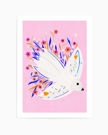 Bird in Flowers Pink illustration by Baroo Bloom | Art Print from Olive et Oriel where you can shop wallpaper and artworks online