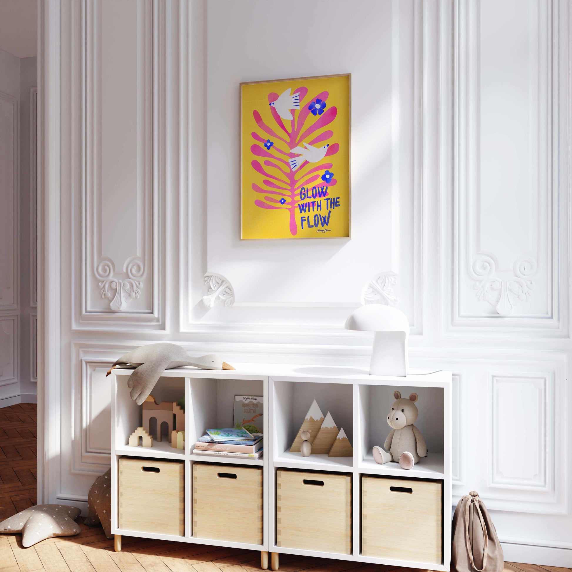 Birds - Glow with the Flow pink by Baroo Bloom | Art Print from Olive et Oriel where you can shop wallpaper and artworks online