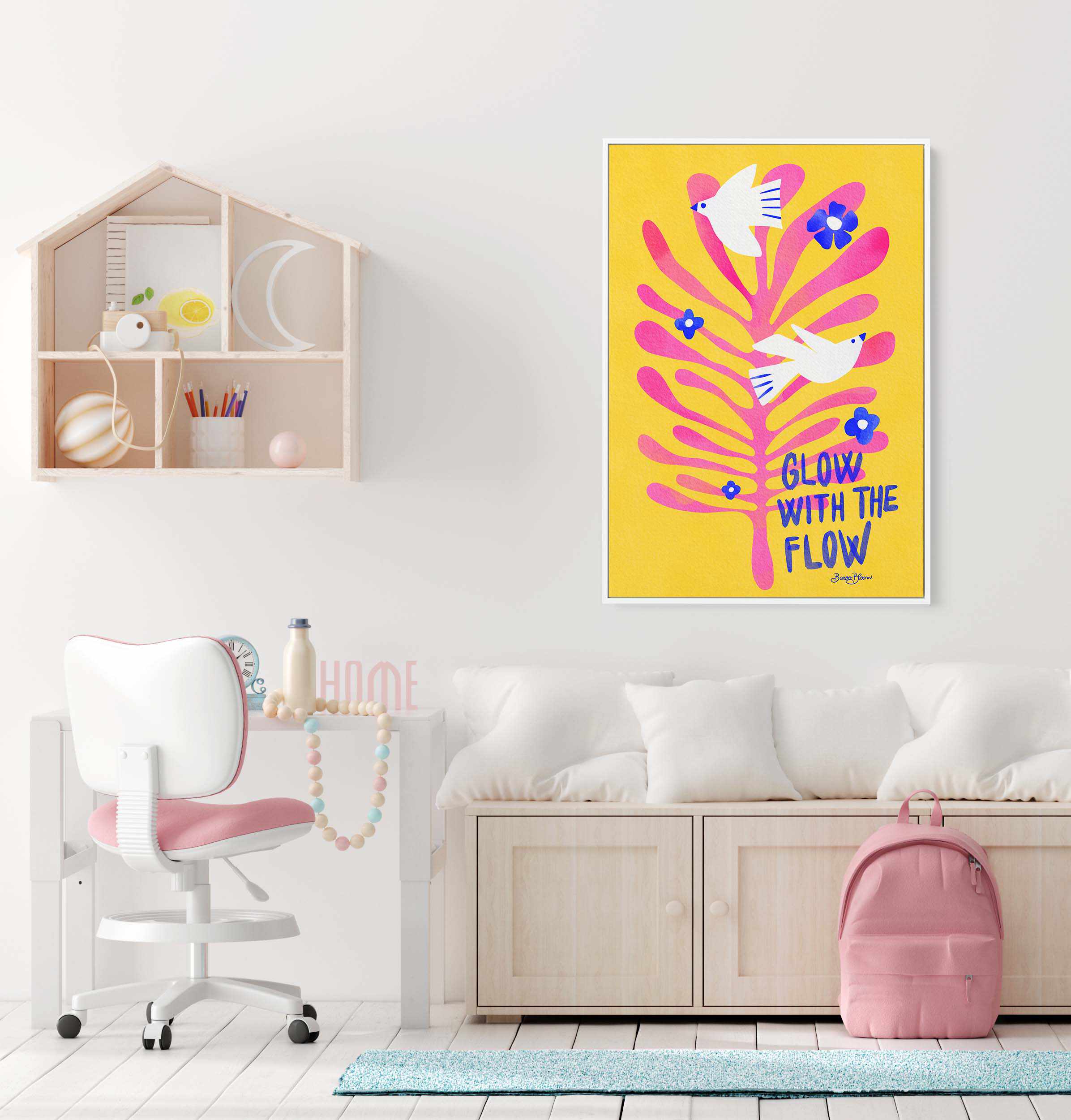 Birds - Glow with the Flow pink by Baroo Bloom | Framed Canvas Art Print