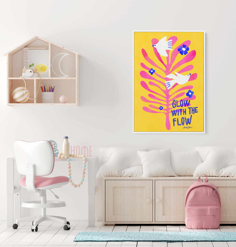 Birds - Glow with the Flow pink by Baroo Bloom | Framed Canvas Art Print from Olive et Oriel where you can shop wallpaper and artworks online