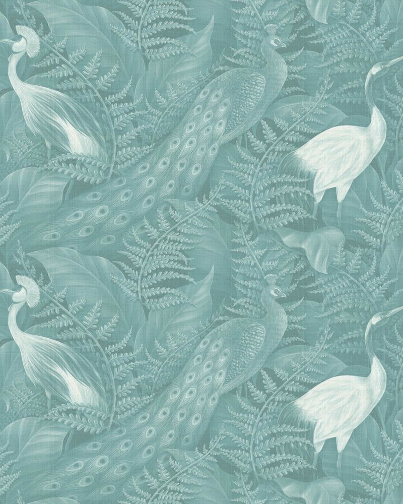 Birds of the Tropics Teal Blue Wallpaper