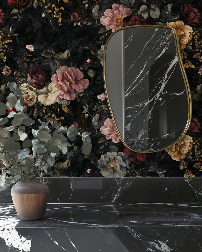 Black Floral No II Wallpaper from Olive et Oriel where you can shop wallpaper and artworks online