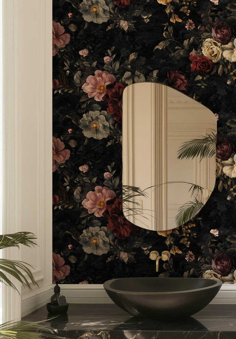 Black Floral No II Wallpaper from Olive et Oriel where you can shop wallpaper and artworks online