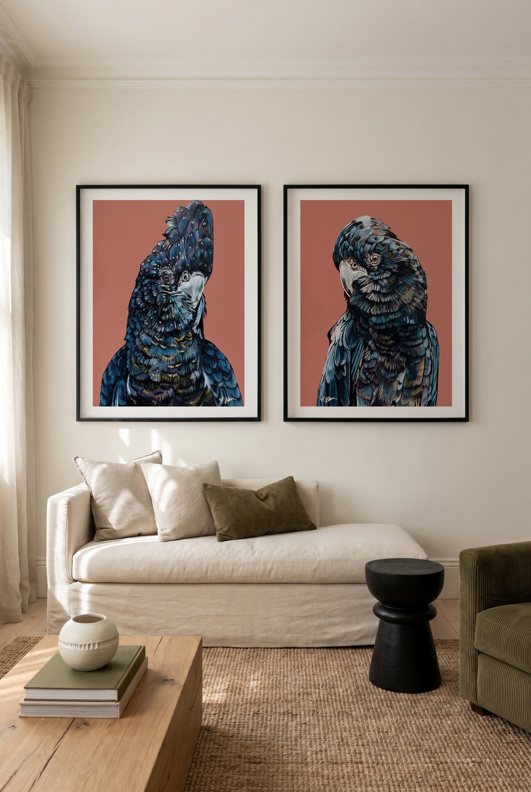 Black Cockatoo I & II by Heylie Morris Art Print Set of 2 | Matching Wall Art
