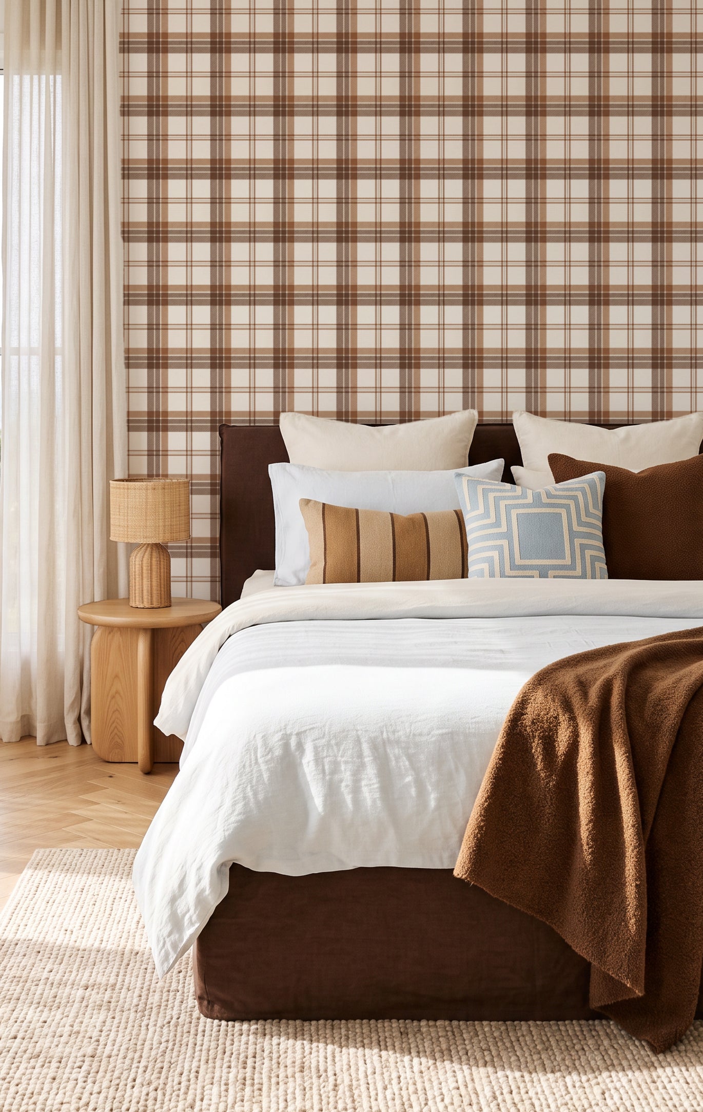 Blackwood Tartan in Rich Brown Wallpaper