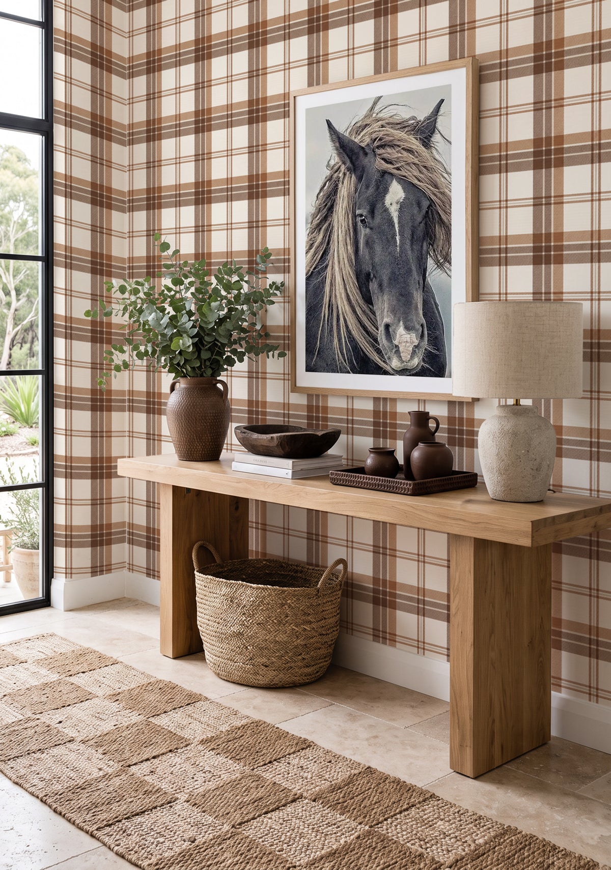Blackwood Tartan in Rich Brown Wallpaper
