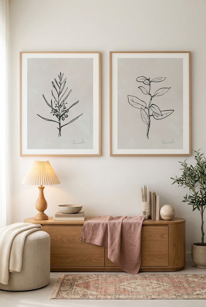 Blackwood Sapling & Eucalyptus Sapling by Dan Hobday Art Print Set of 2 | Matching Wall Art