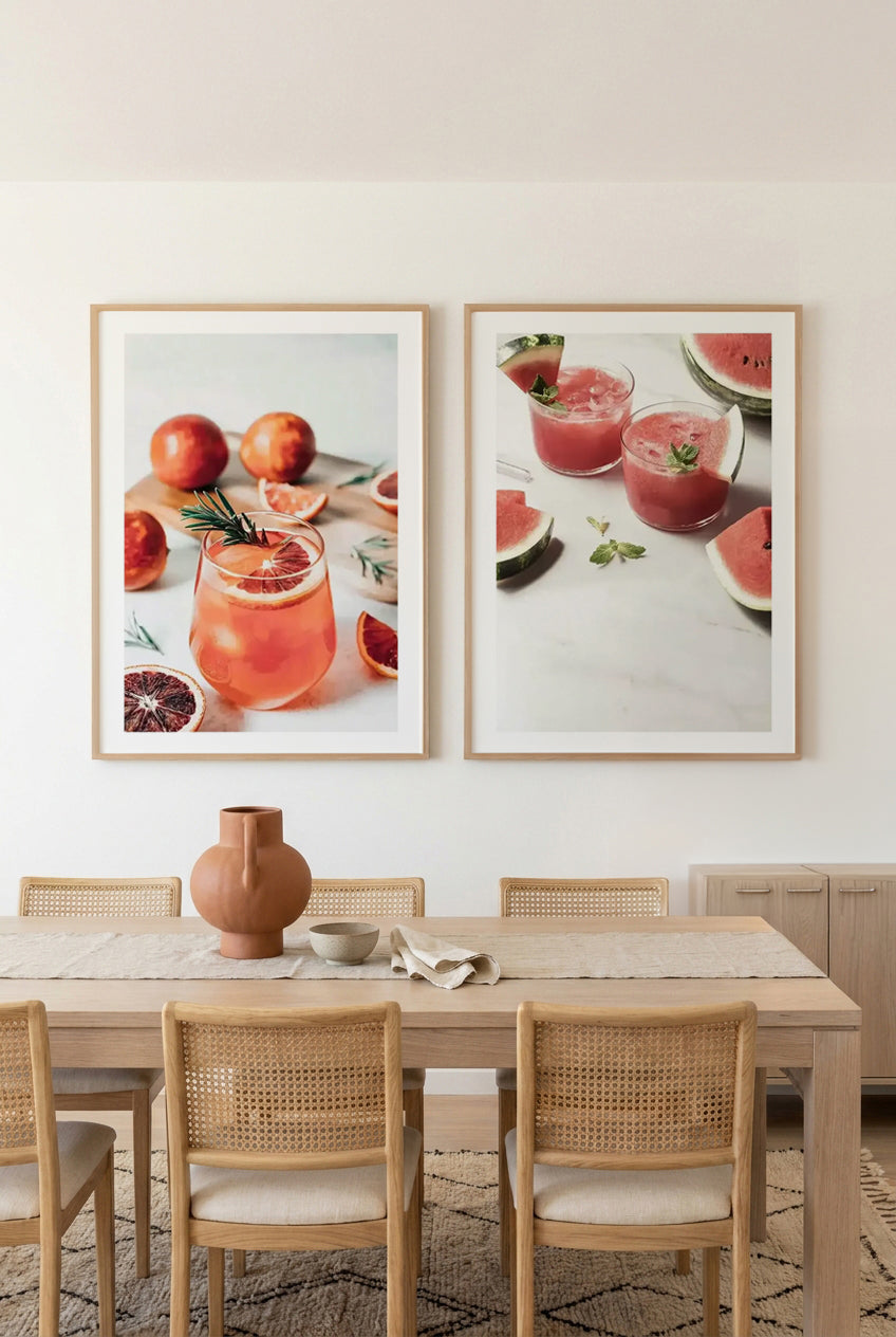 Blood Orange Spritz & Watermelon Smash Art Print Set of 2 | Matching Wall Art