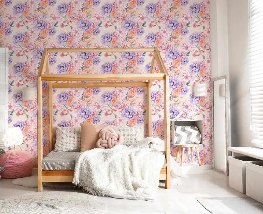 Blooming Brightly Wallpaper-Wallpaper-Buy Kids Removable Wallpaper Online Our Custom Made Children‚àö¬¢‚Äö√á¬®‚Äö√ë¬¢s Wallpapers Are A Fun Way To Decorate And Enhance Boys Bedroom Decor And Girls Bedrooms They Are An Amazing Addition To Your Kids Bedroom Walls Our Collection of Kids Wallpaper Is Sure To Transform Your Kids Rooms Interior Style From Pink Wallpaper To Dinosaur Wallpaper Even Marble Wallpapers For Teen Boys Shop Peel And Stick Wallpaper Online Today With Olive et Oriel
