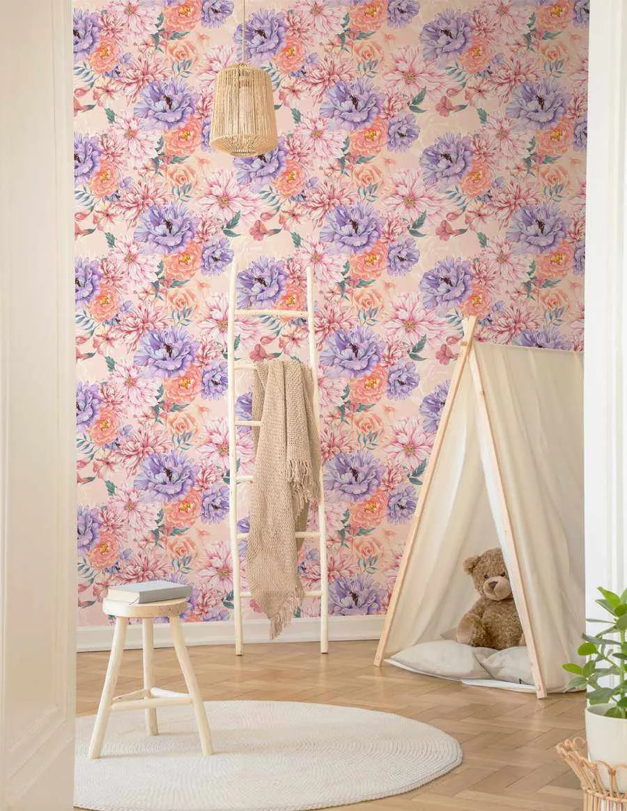 Blooming Brightly Wallpaper-Wallpaper-Buy Kids Removable Wallpaper Online Our Custom Made Children‚àö¬¢‚Äö√á¬®‚Äö√ë¬¢s Wallpapers Are A Fun Way To Decorate And Enhance Boys Bedroom Decor And Girls Bedrooms They Are An Amazing Addition To Your Kids Bedroom Walls Our Collection of Kids Wallpaper Is Sure To Transform Your Kids Rooms Interior Style From Pink Wallpaper To Dinosaur Wallpaper Even Marble Wallpapers For Teen Boys Shop Peel And Stick Wallpaper Online Today With Olive et Oriel