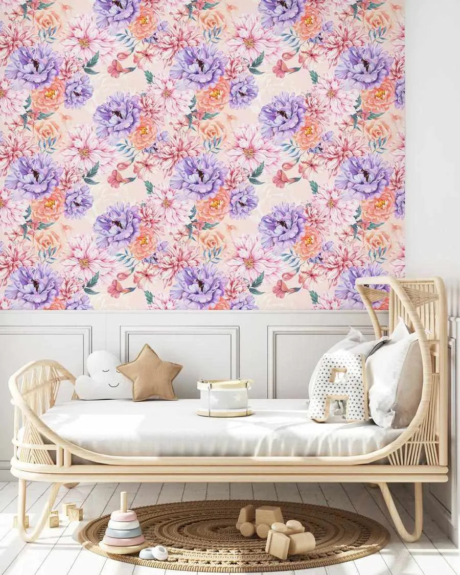 Blooming Brightly Wallpaper-Wallpaper-Buy Kids Removable Wallpaper Online Our Custom Made Children‚àö¬¢‚Äö√á¬®‚Äö√ë¬¢s Wallpapers Are A Fun Way To Decorate And Enhance Boys Bedroom Decor And Girls Bedrooms They Are An Amazing Addition To Your Kids Bedroom Walls Our Collection of Kids Wallpaper Is Sure To Transform Your Kids Rooms Interior Style From Pink Wallpaper To Dinosaur Wallpaper Even Marble Wallpapers For Teen Boys Shop Peel And Stick Wallpaper Online Today With Olive et Oriel