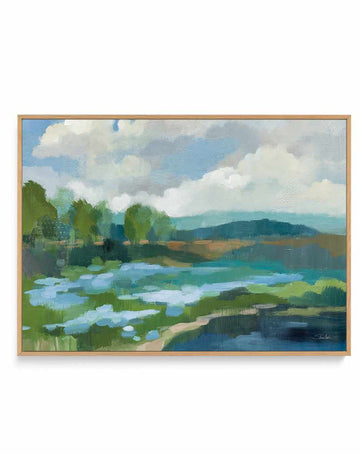 Blue Coastal Flowers Crop | Framed Canvas Art Print from Olive et Oriel where you can shop wallpaper and artworks online
