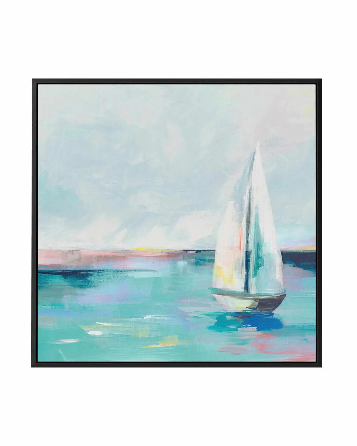 Blue Coast Sailboat | Framed Canvas Art Print from Olive et Oriel where you can shop wallpaper and artworks online